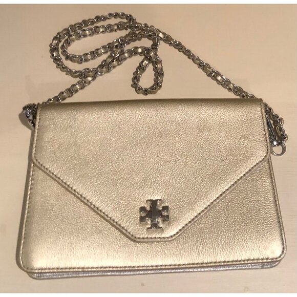 Tory Burch Handbags - TORY BURCH Leather Metallic Gold Shoulder Crossbody Leather & Chain Woven Strap